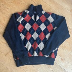 Brooks Brothers Navy and Red Argyle Zip Up Sweater